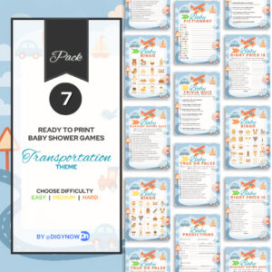 Transportation Theme - Printable Baby Shower Games Pack